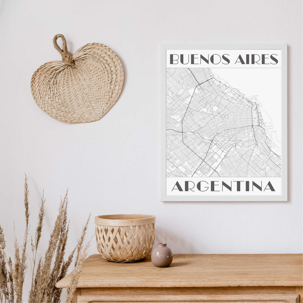 Buenos Aires black and white art deco map art