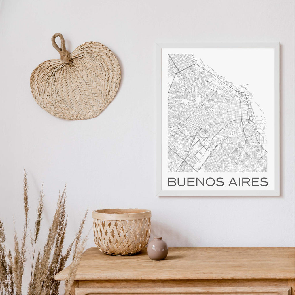 Buenos Aires black and white minimal map art