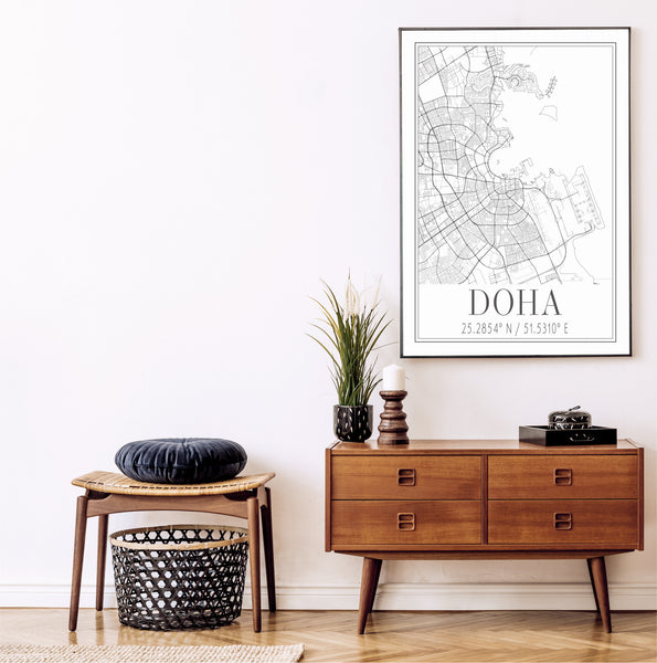 Doha black and white classic map art