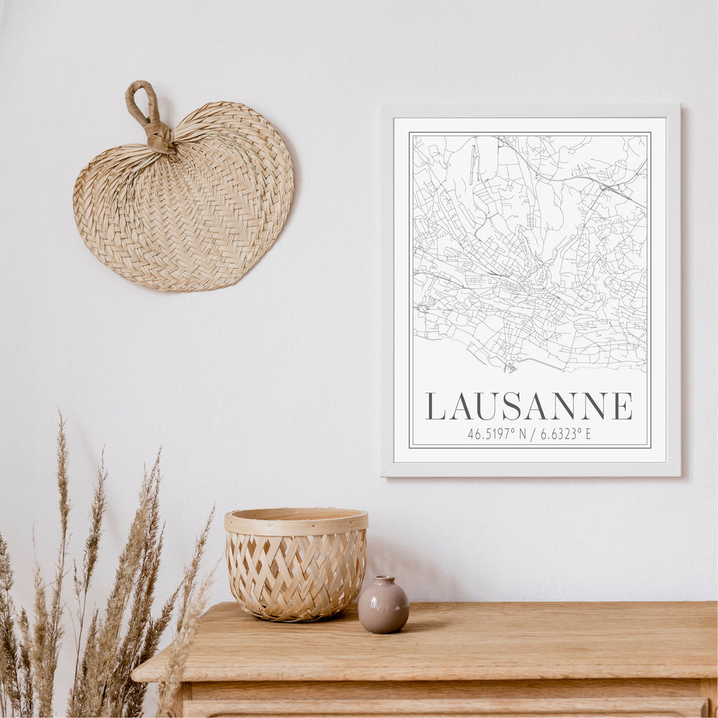 Lausanne black and white classic map art