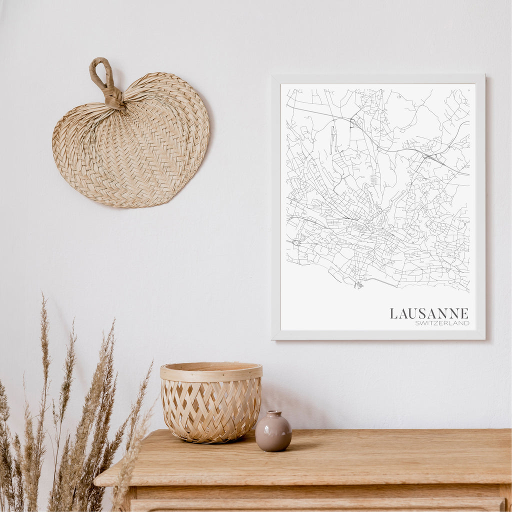 Lausanne black and white editorial map art