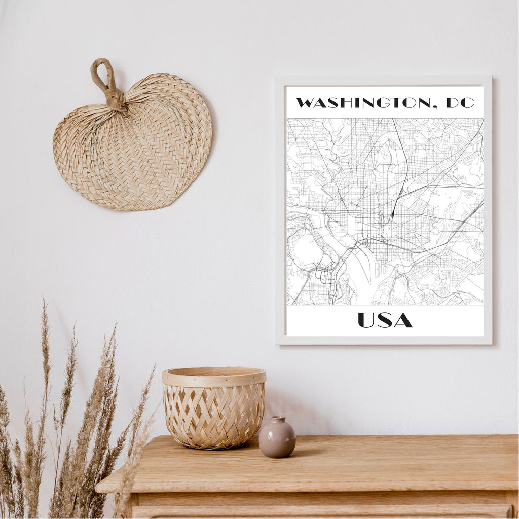 Washington, DC black and white art deco map art