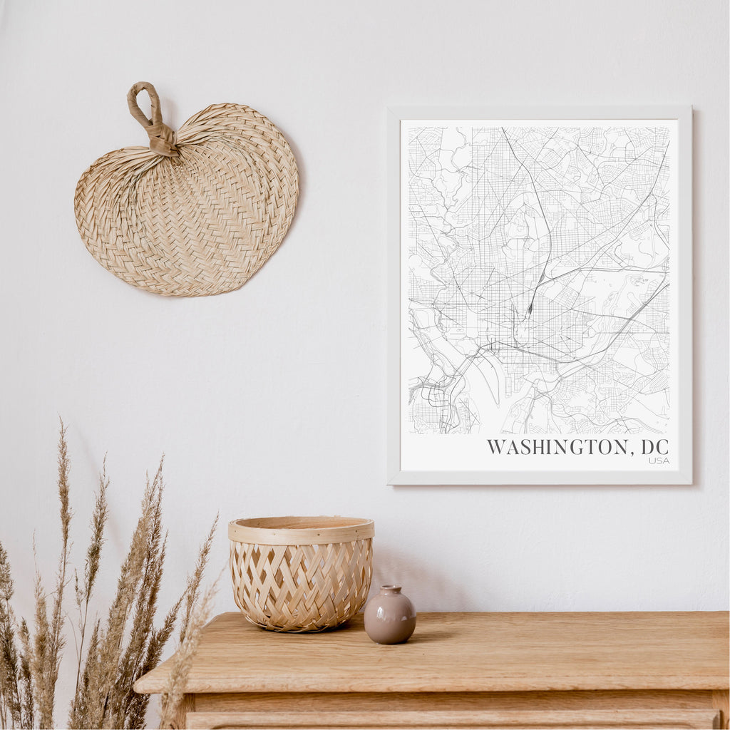 Washington, DC black and white editorial map art