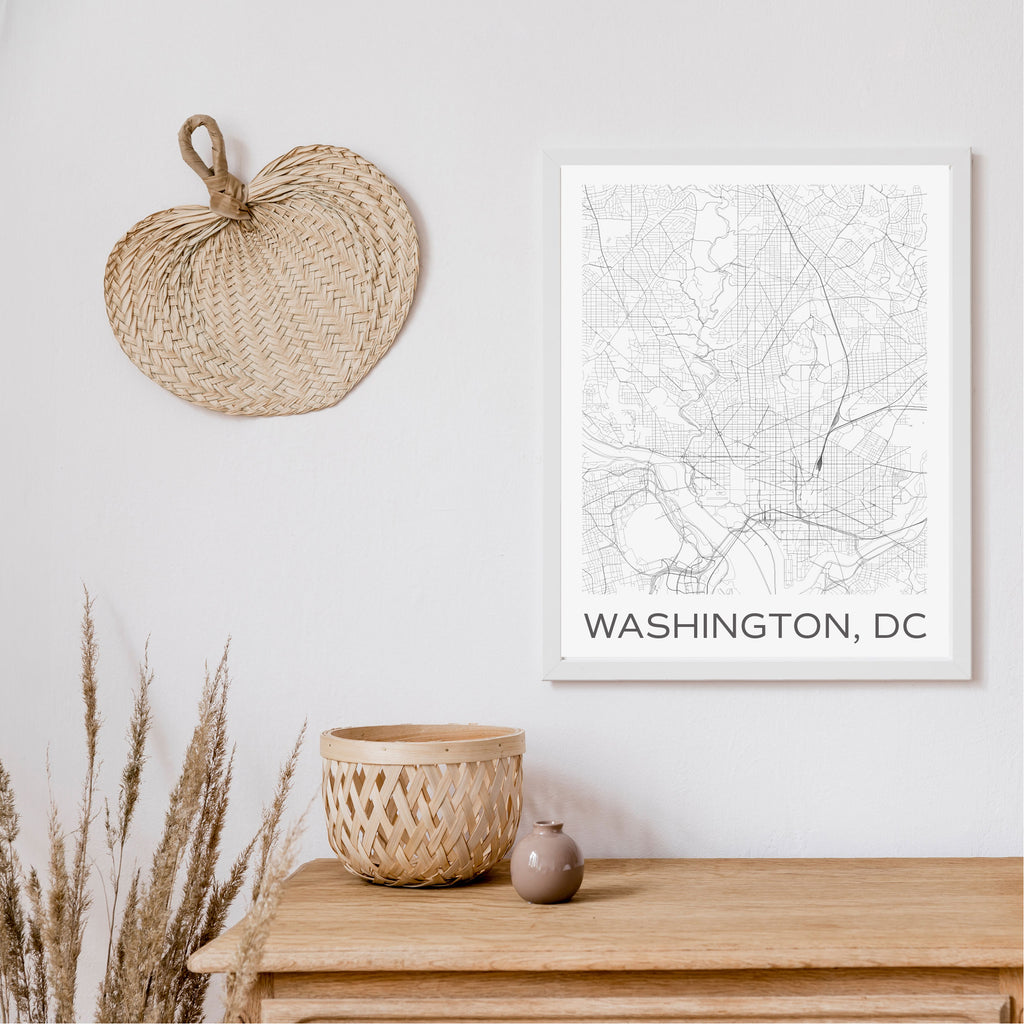 Washington, DC black and white minimalist map art