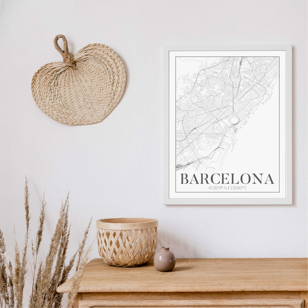 Barcelona black and white classic map art