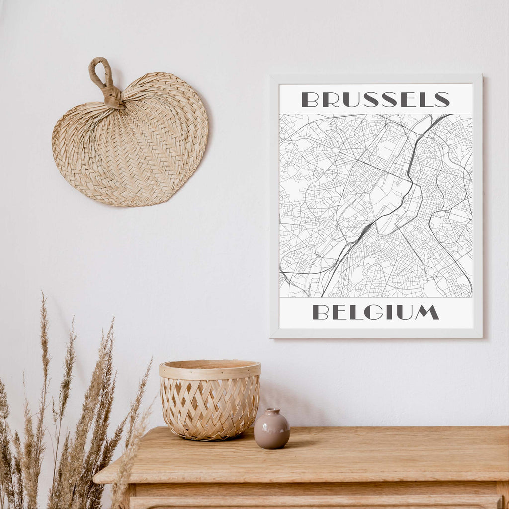 Brussels black and white art deco map art