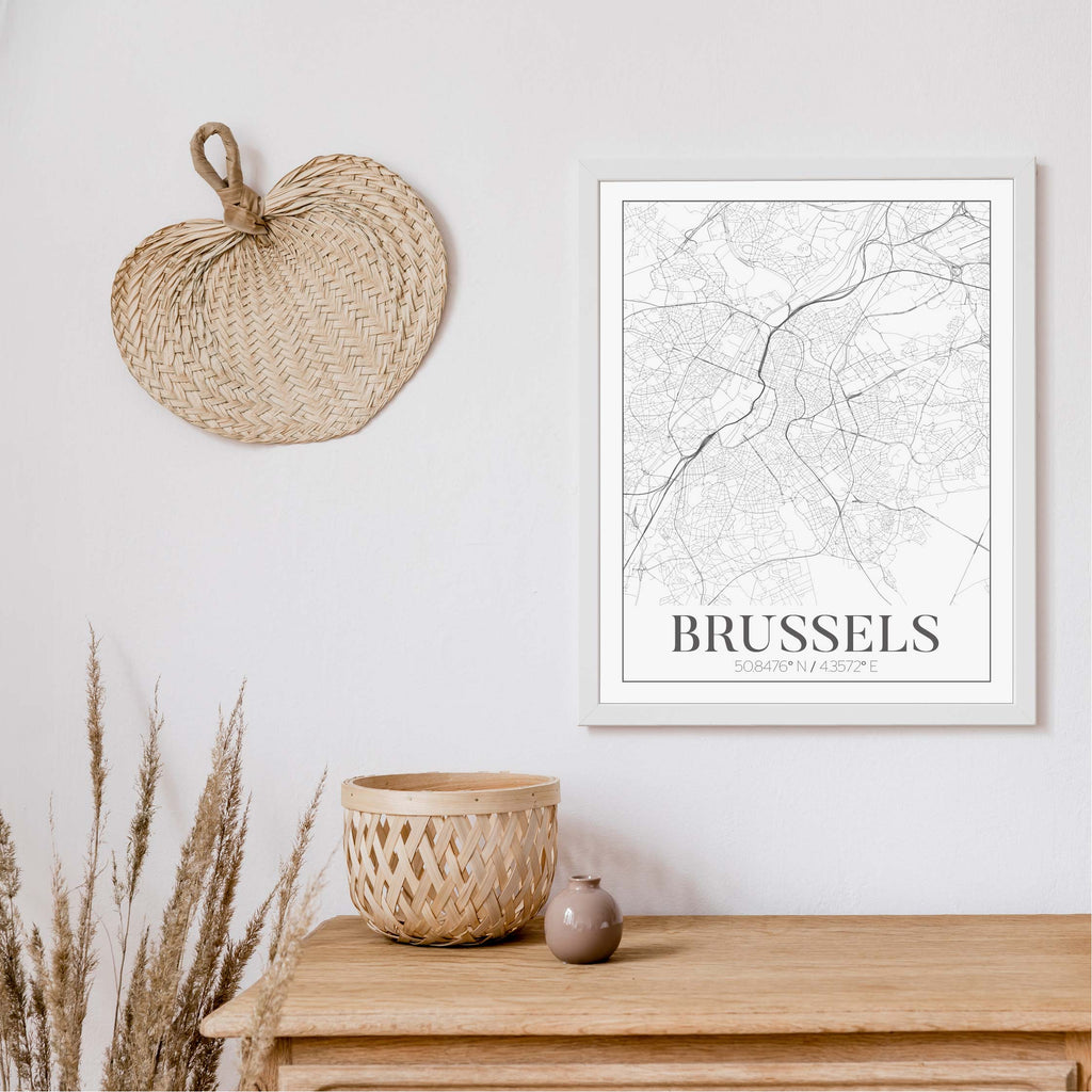 Brussels black and white classic map art