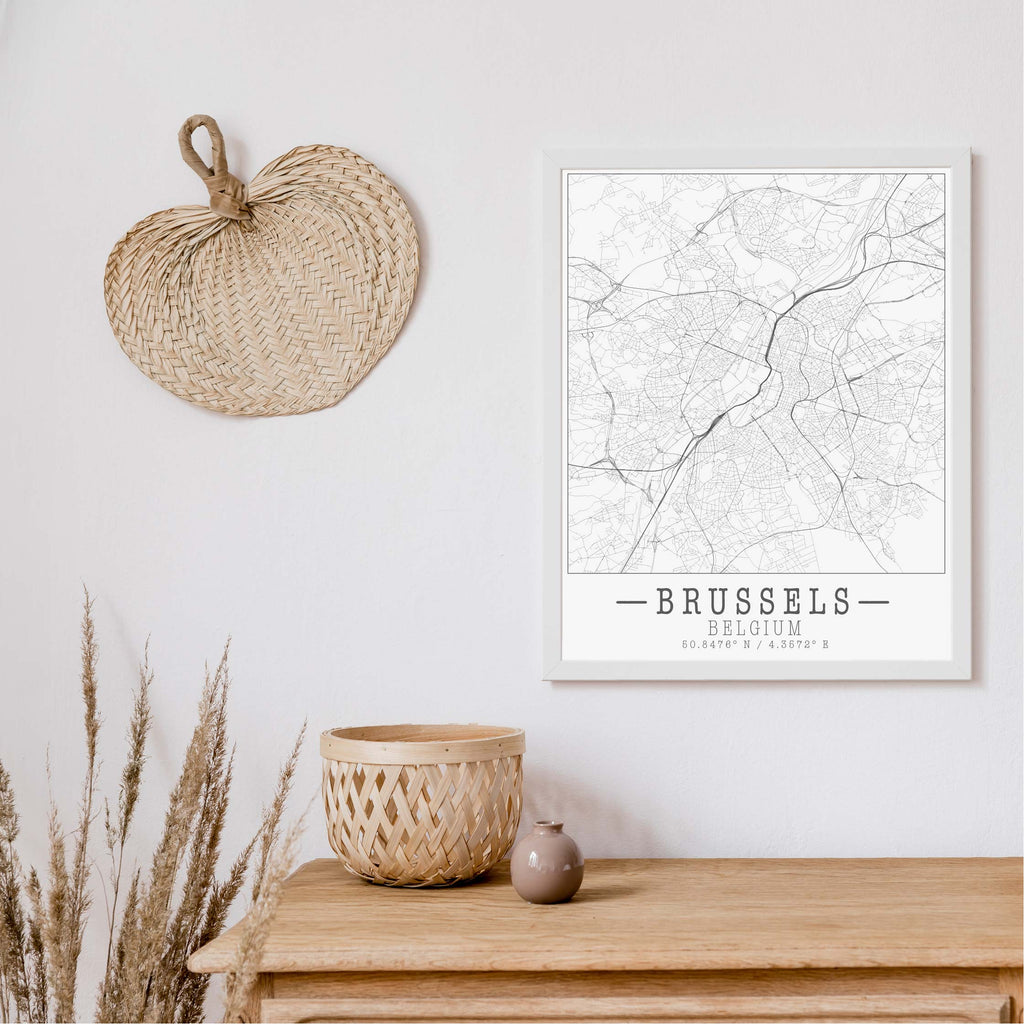 Brussels black and white vintage map art