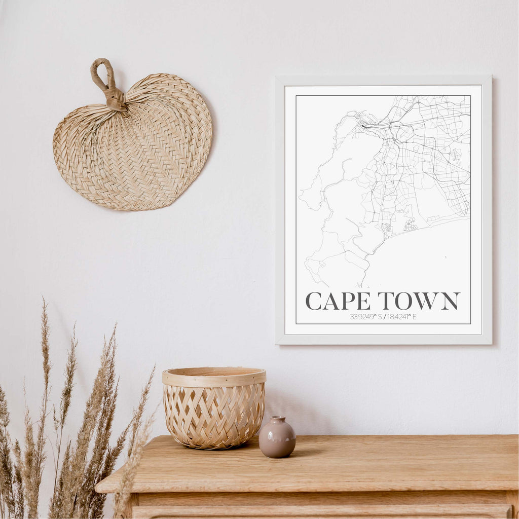 Cape Town black and white classic map art