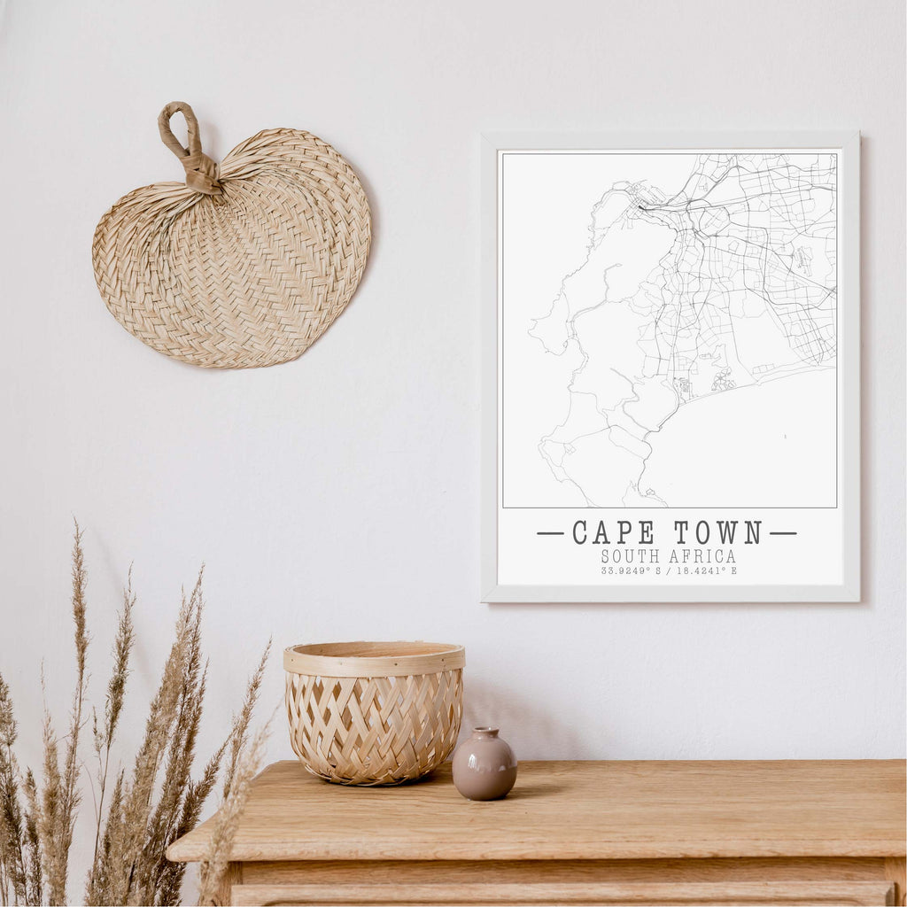 Cape Town black and white vintage map art