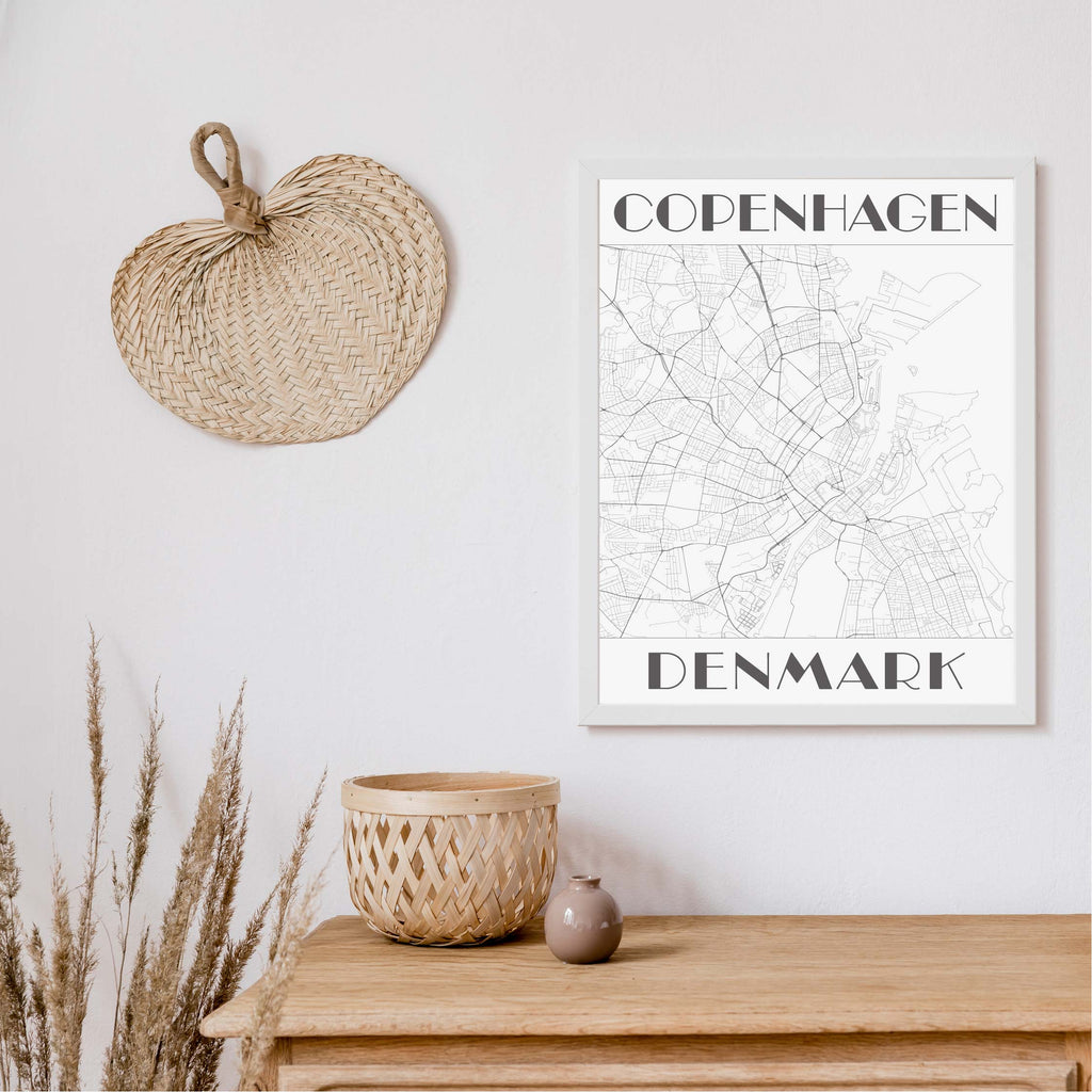 Copenhagen black and white art deco map art