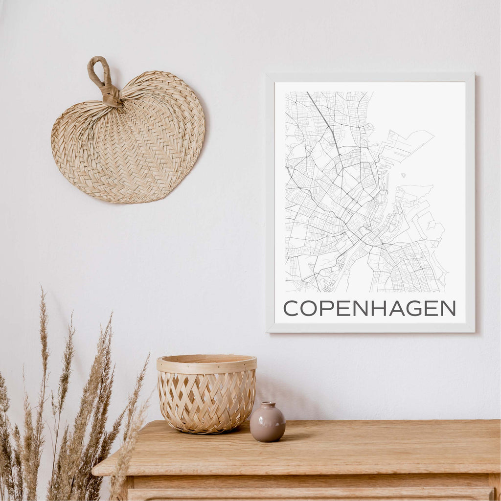 Copenhagen black and white minimal map art