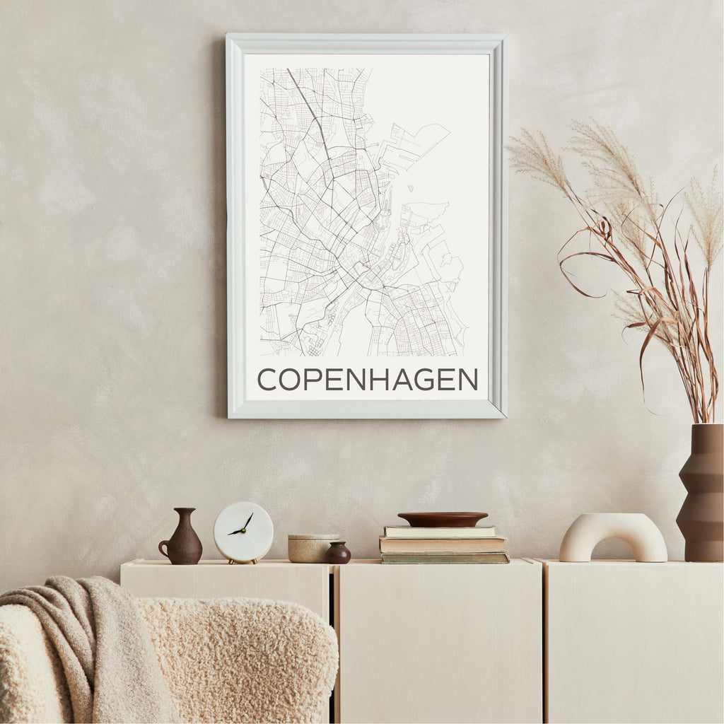 Copenhagen black and white minimal map art