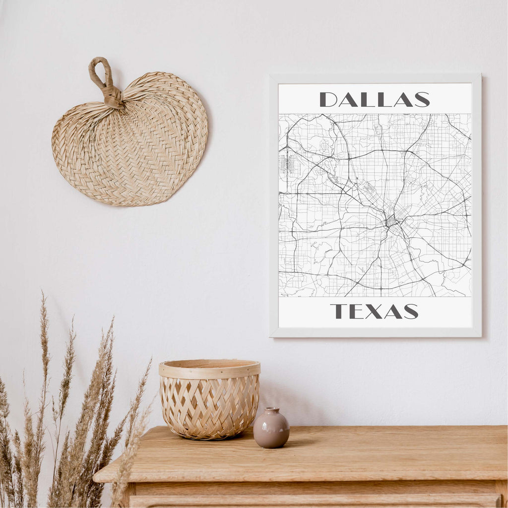 Dallas black and white art deco map art