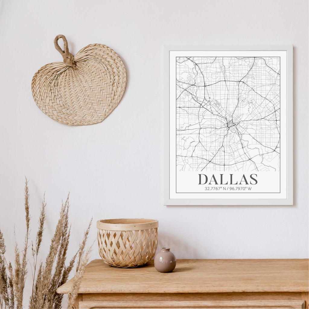 Dallas black and white classic map art