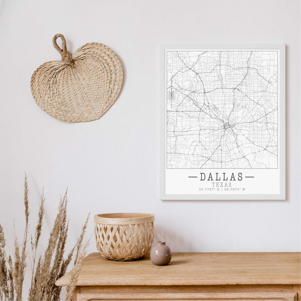 Dallas black and white vintage map art
