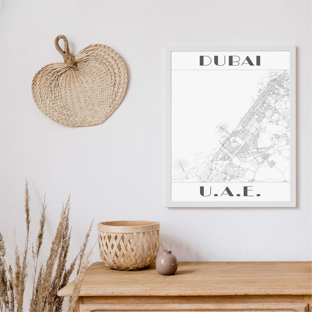 Dubai black and white art deco map art