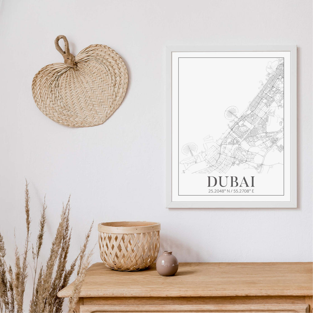 Dubai black and white classic map art