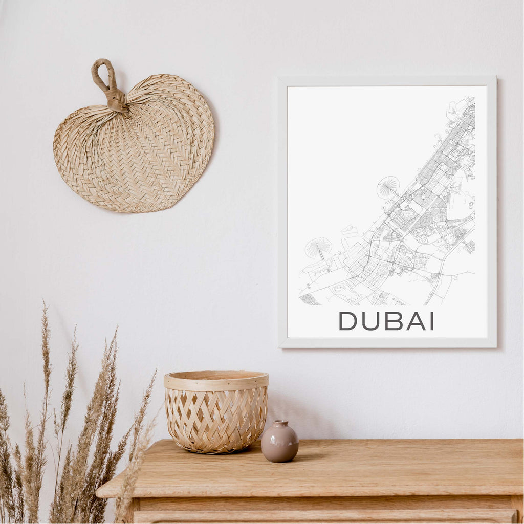 Dubai black and white minimal map art