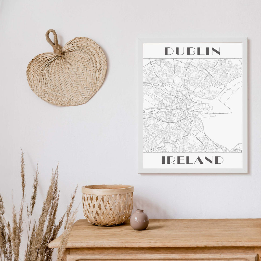 Dublin black and white art deco map art