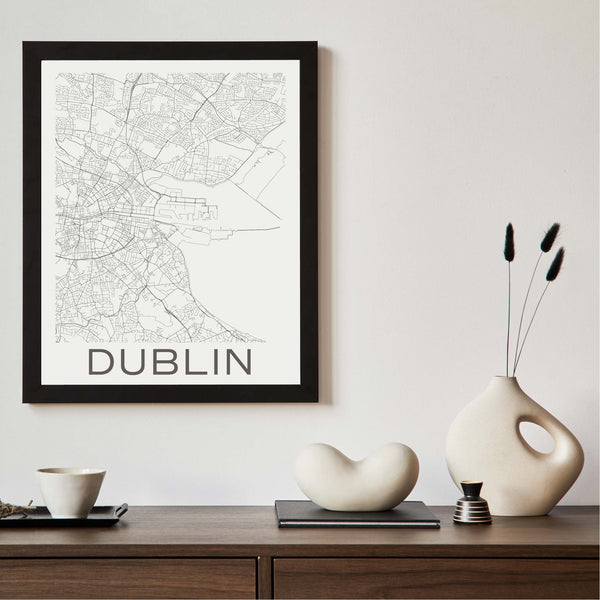 Dublin black and white minimal map art