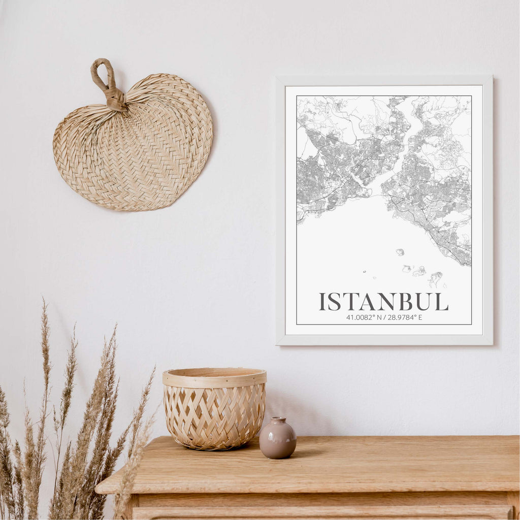 Istanbul black and white classic map art