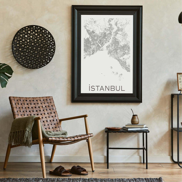 Istanbul black and white minimal map art