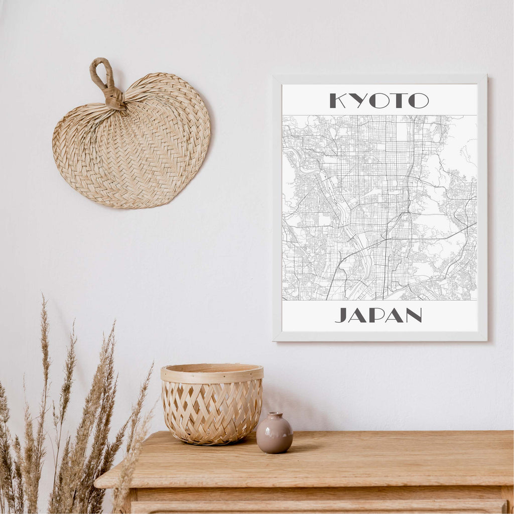 Kyoto black and white art deco map art