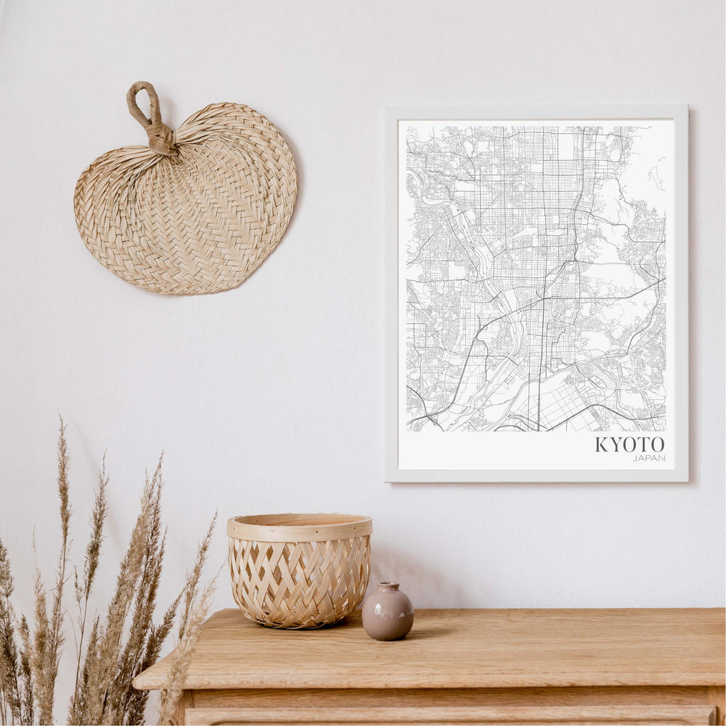 Kyoto black and white editorial map art