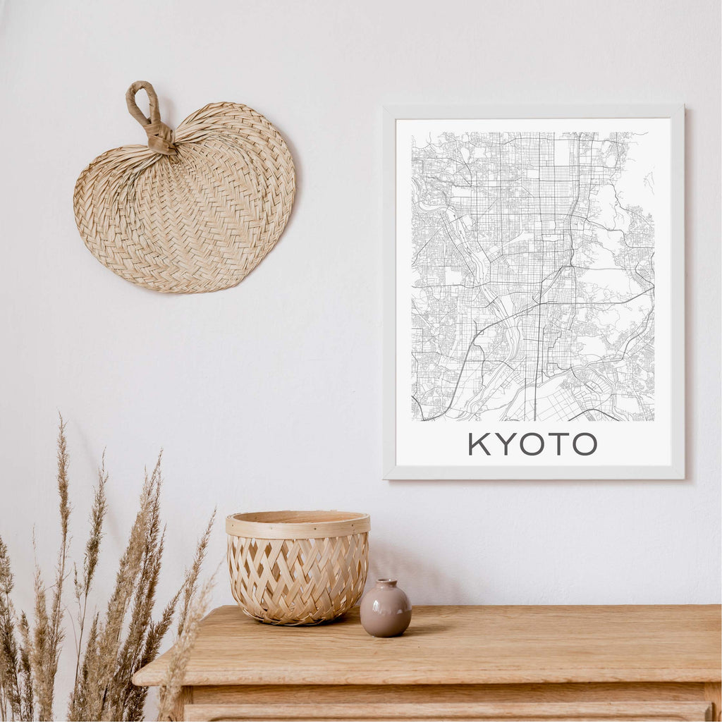 Kyoto black and white minimal map art