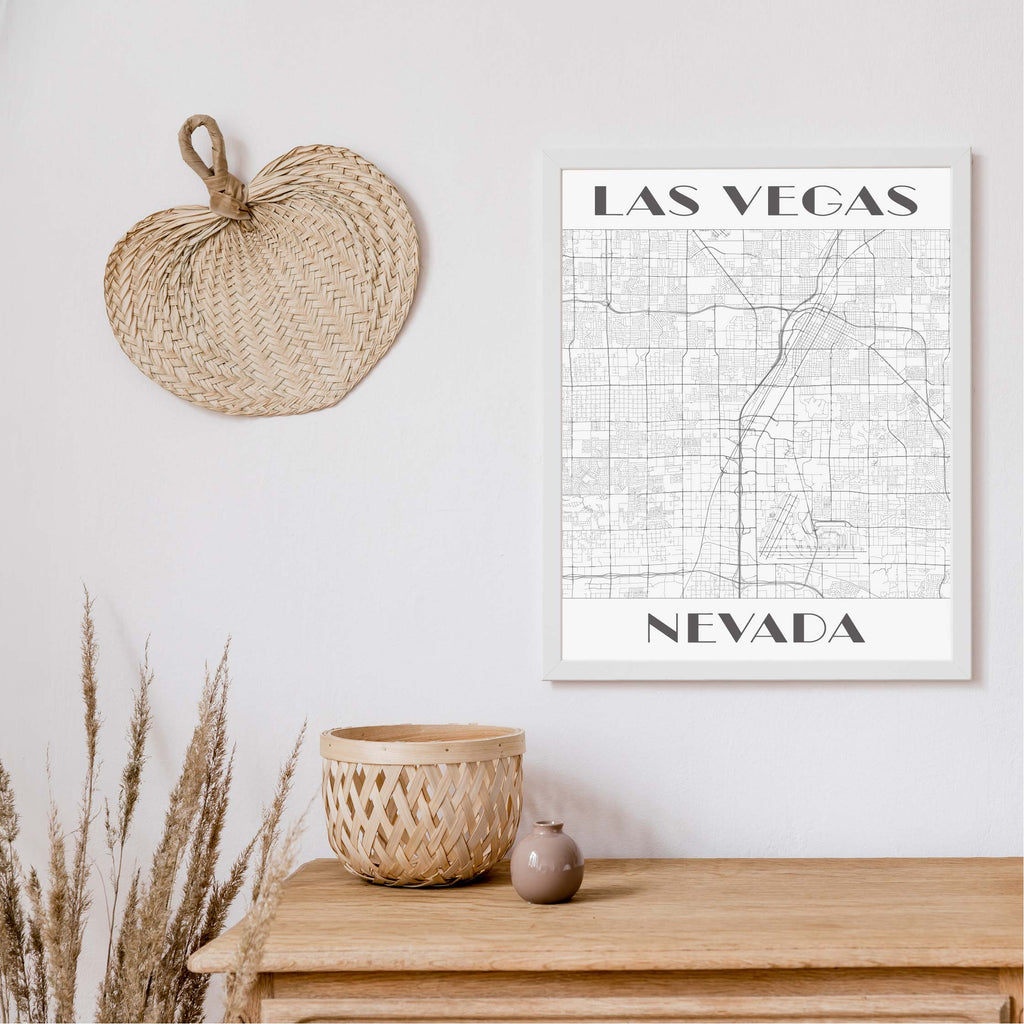 Las Vegas black and white art deco map art