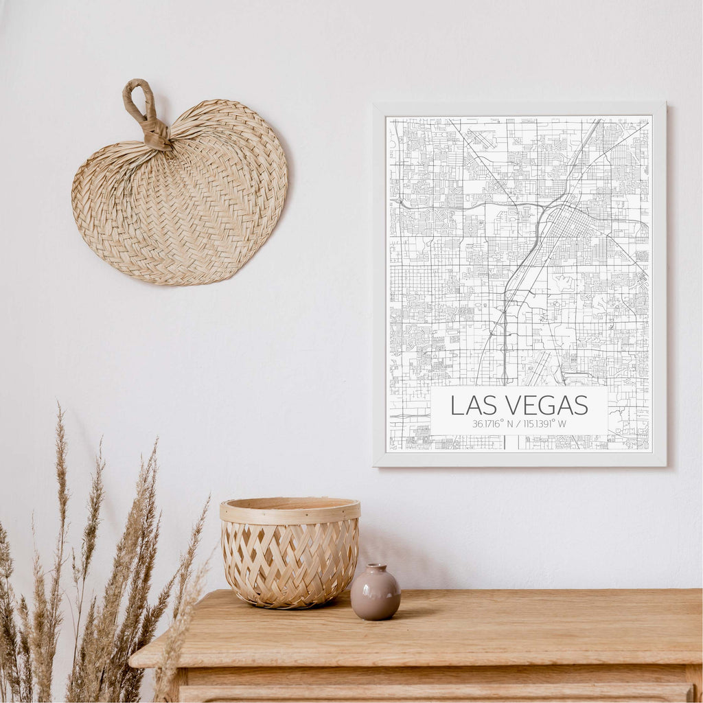 Las Vegas black and white modern map art