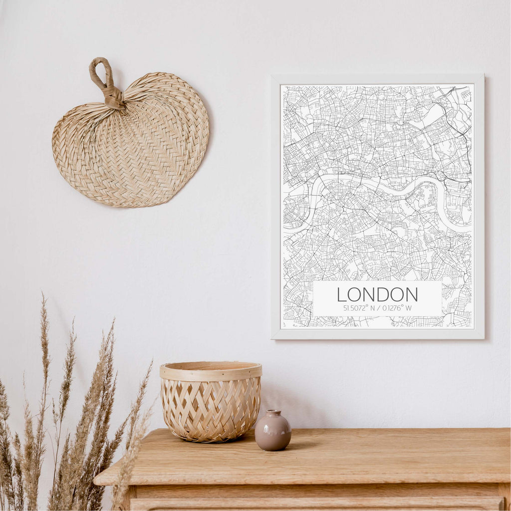 London black and white modern map art