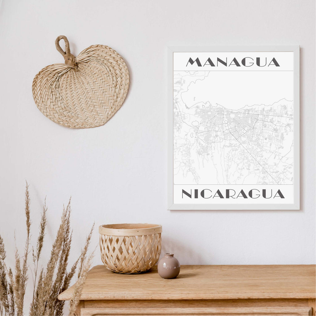 Managua black and white art deco map art