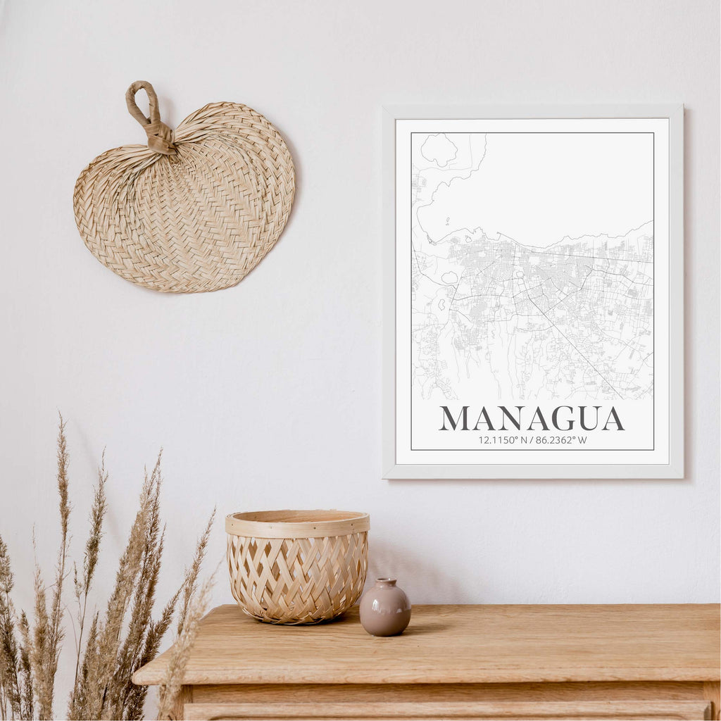 Managua black and white classic map art