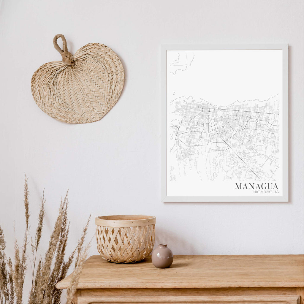 Managua black and white editorial map art