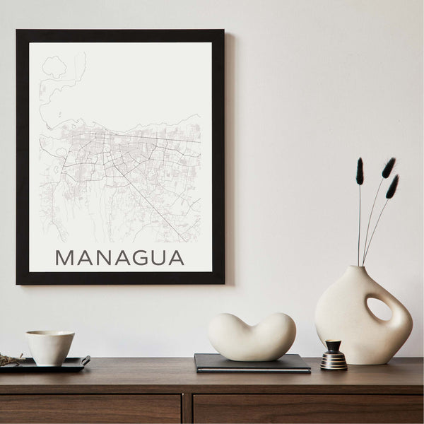 Managua black and white minimal map art