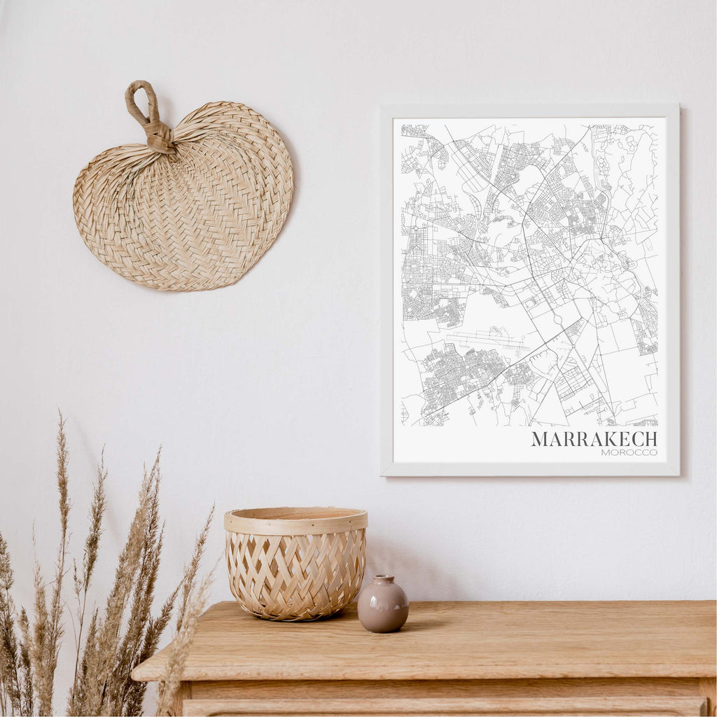 Marrakesh black and white editorial map art