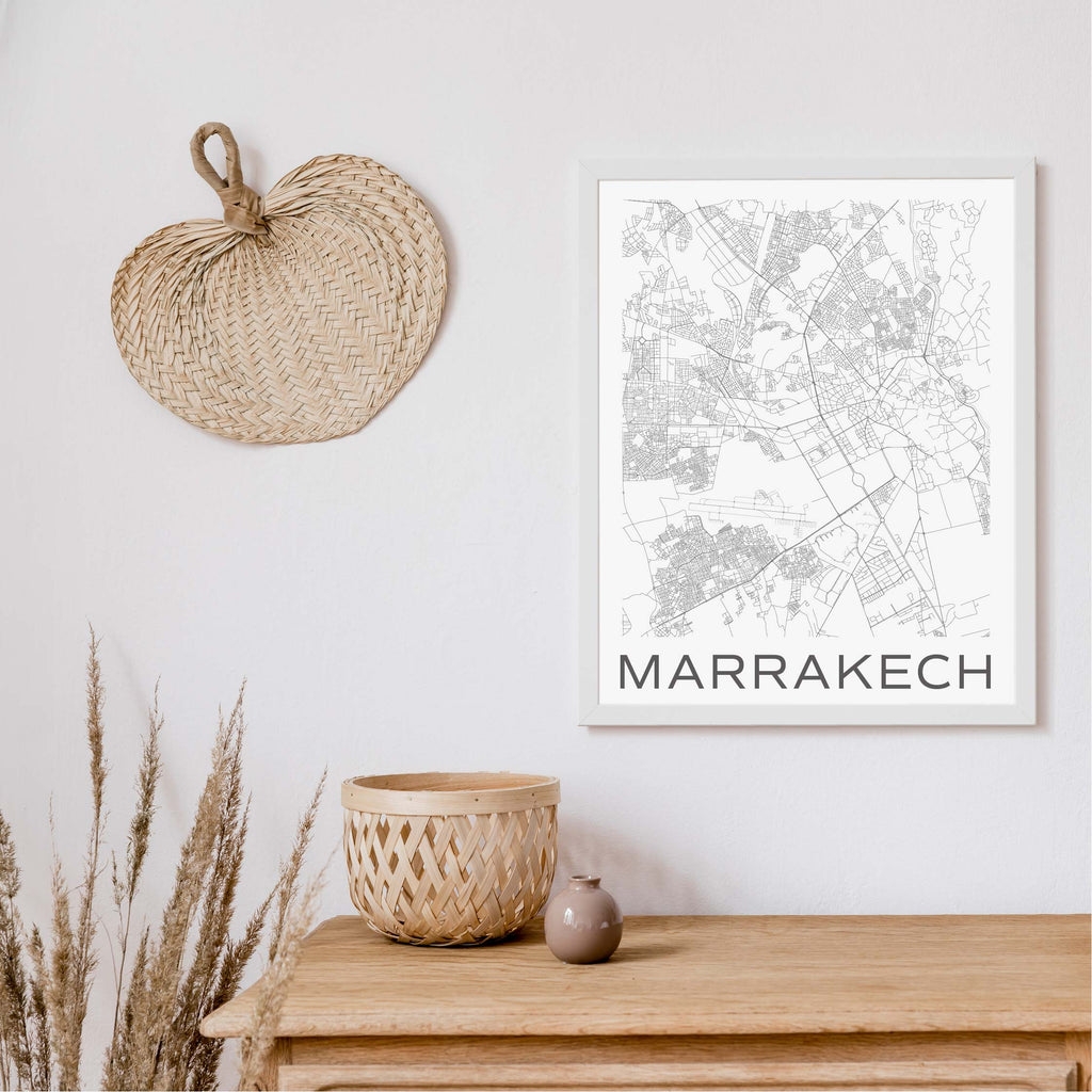 Marrakesh black and white minimal map art