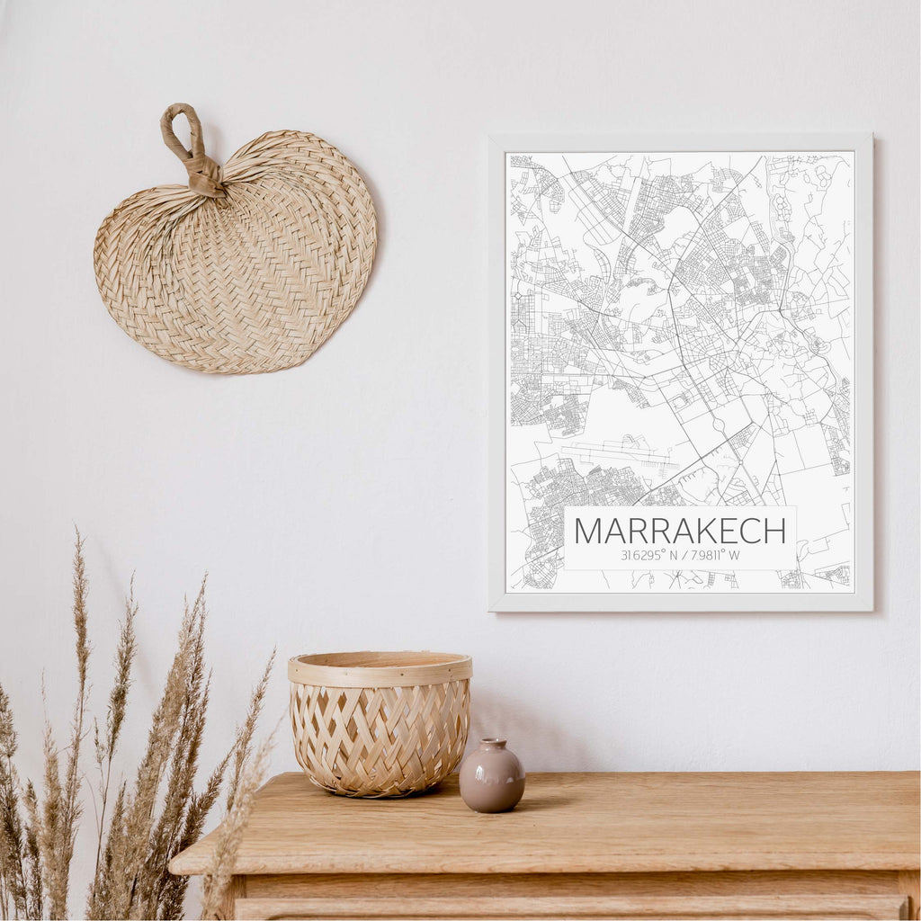 Marrakesh black and white modern map art