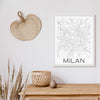 Milan black and white minimal map art