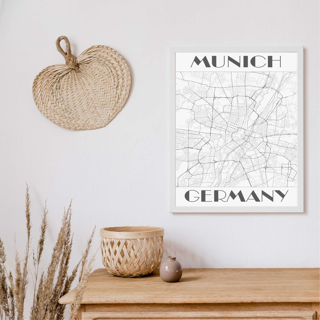 Munich black and white art deco map art