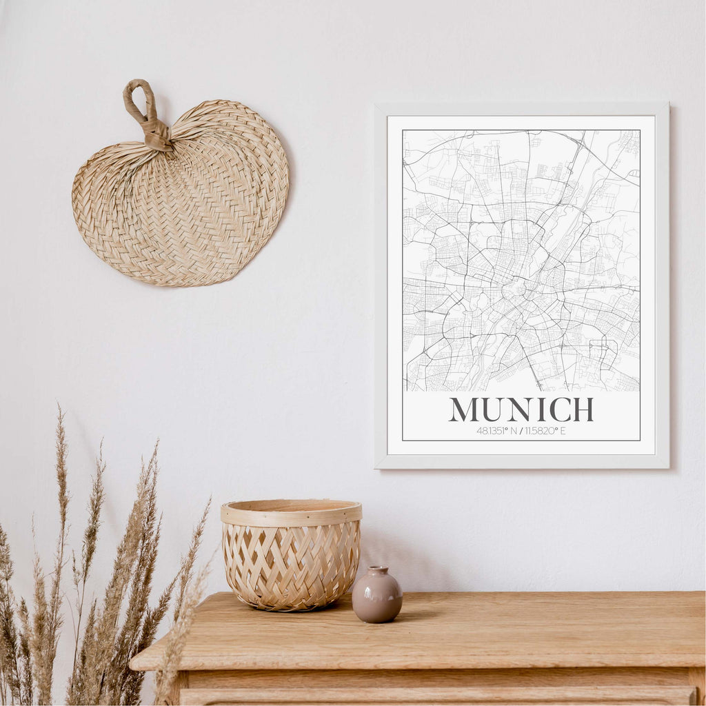 Munich black and white classic map art