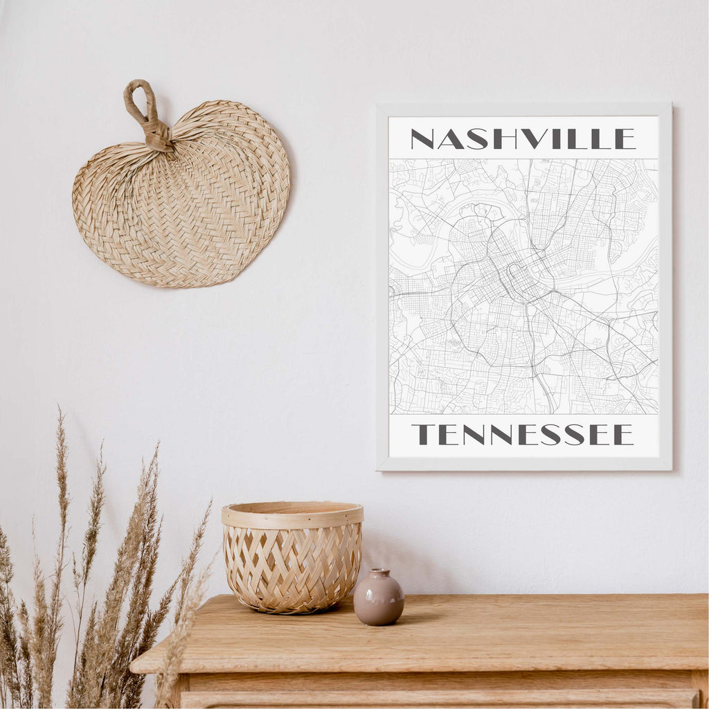 Nashville black and white art deco map art