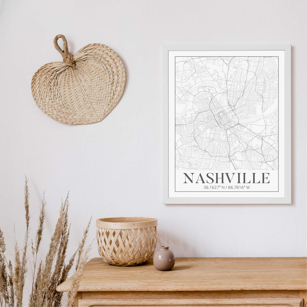 Nashville black and white classic map art