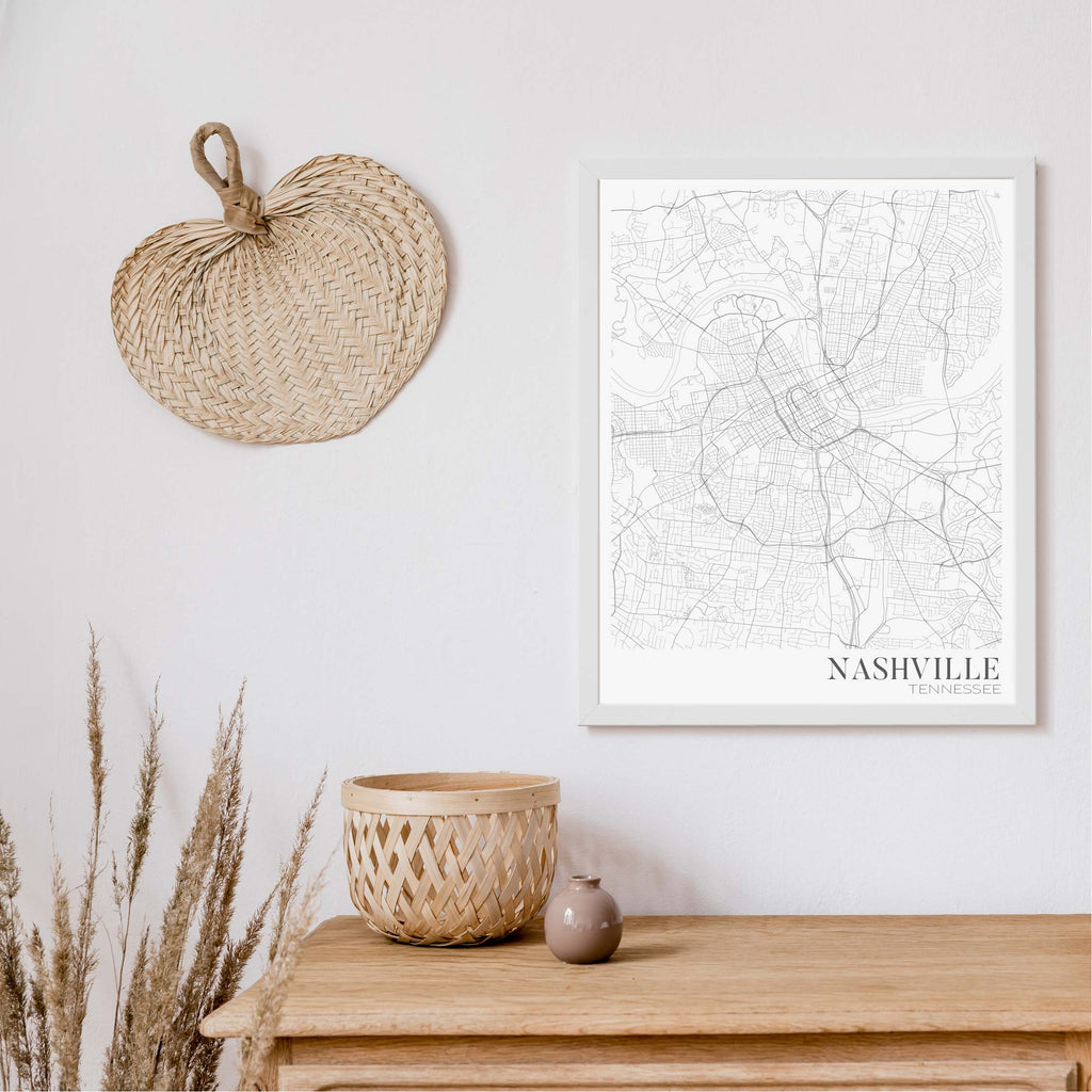 Nashville black and white editorial map art