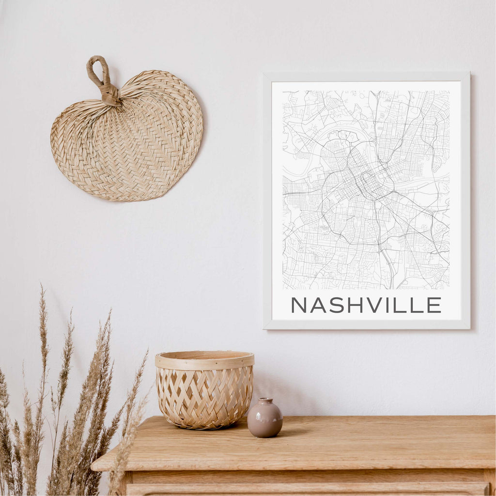 Nashville black and white minimal map art