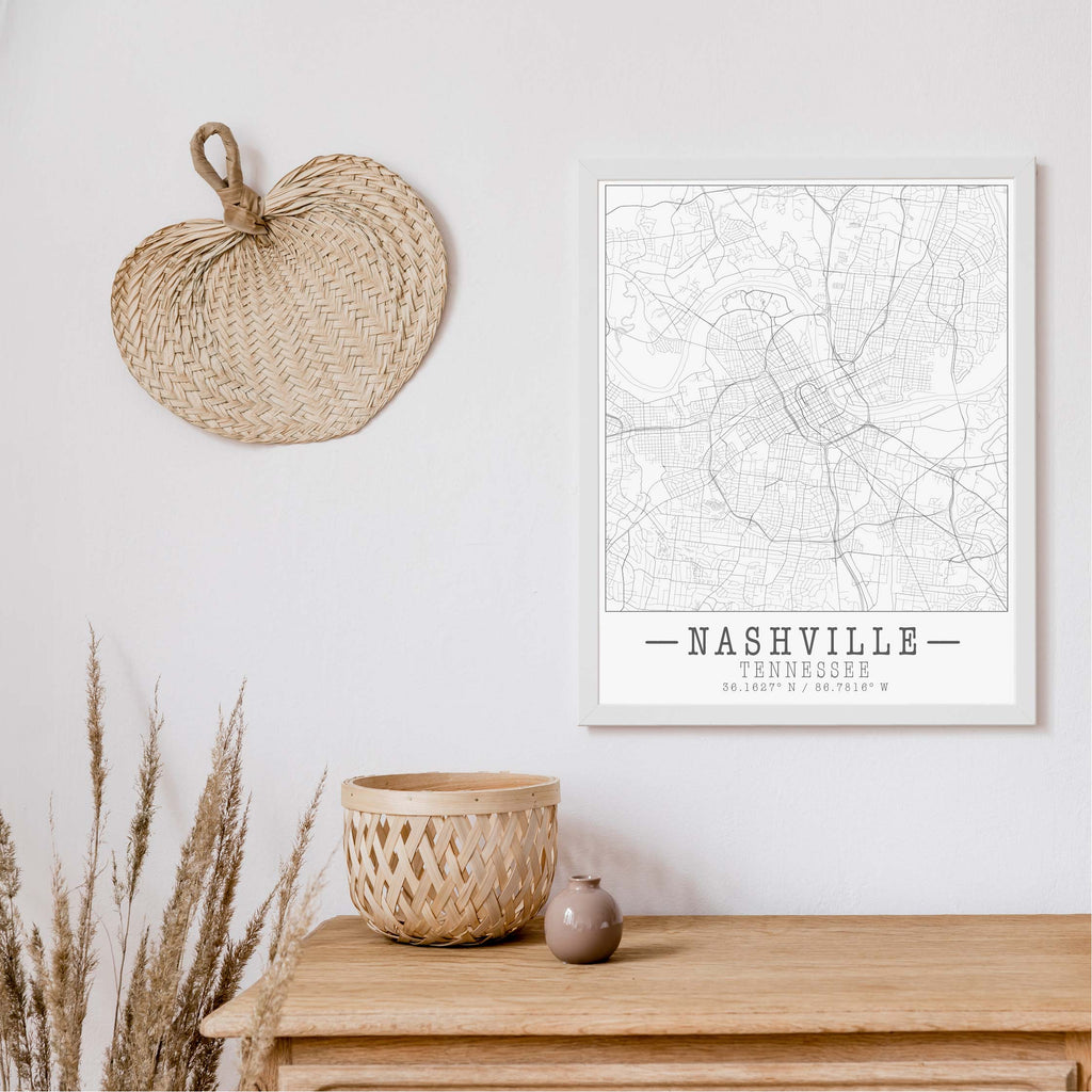 Nashville black and white vintage map art