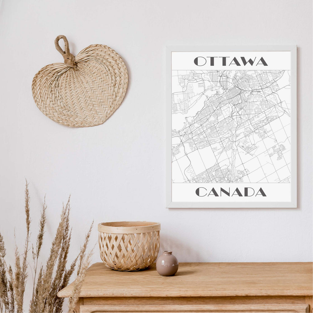 Ottawa black and white art deco map art