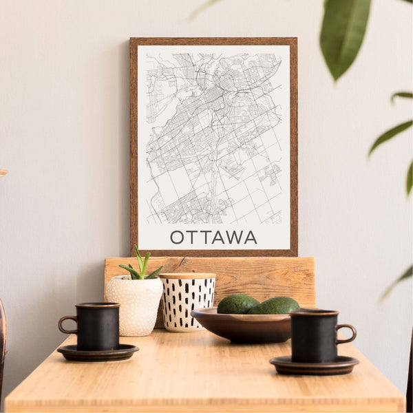 Ottawa black and white minimal map art